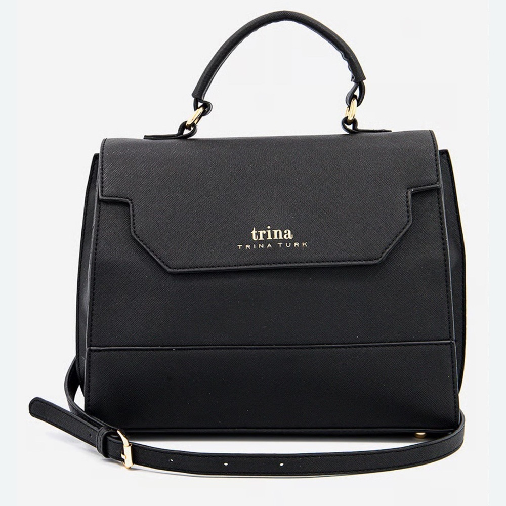 Sleek Sophisticated Trina Turk Black Handbag or Crossbody with Gold Hardware‎